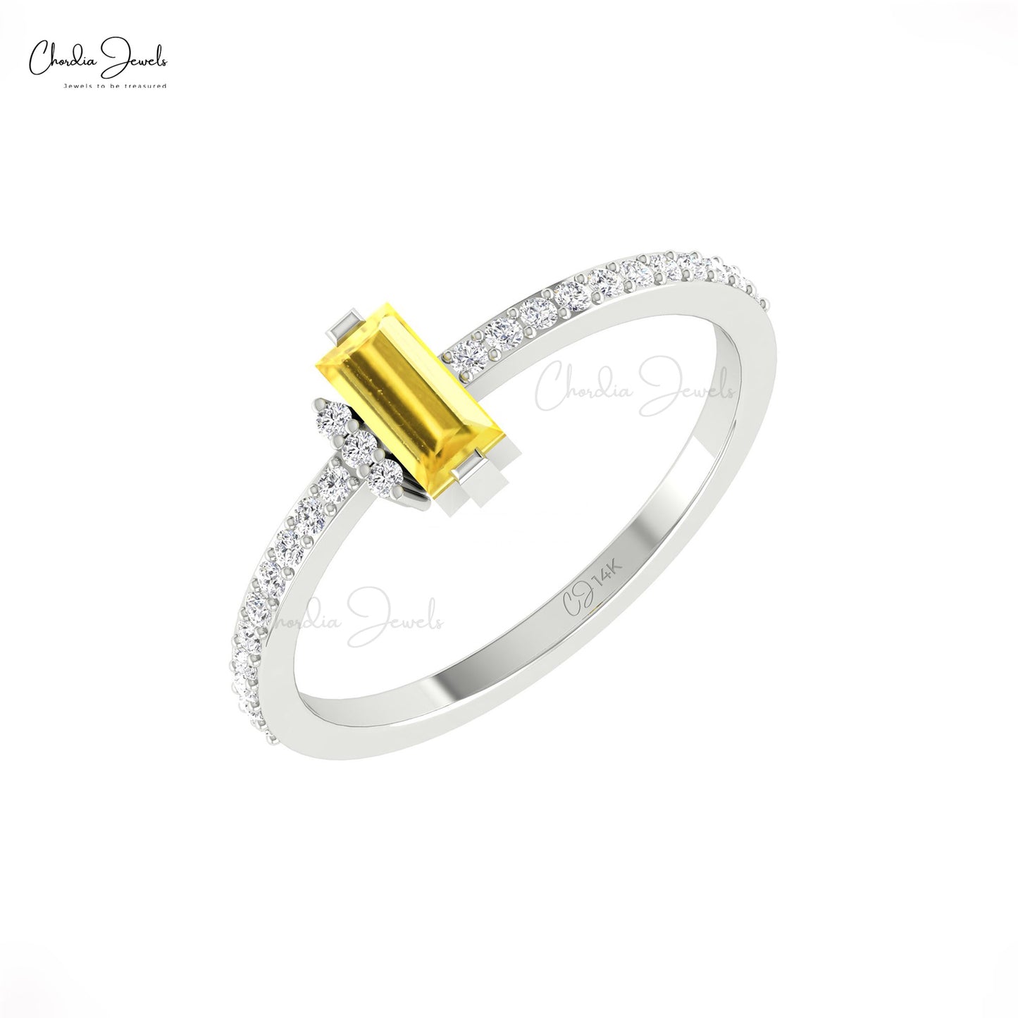 Natural Yellow Sapphire 0.47 Ct Gemstone and Diamond 14k Real Gold Dainty Ring