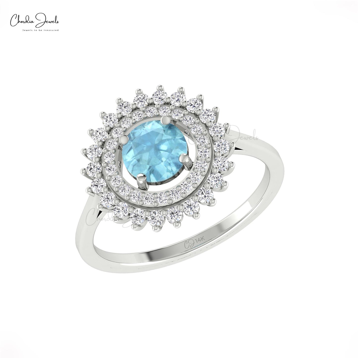 Dual Halo Aquamarine Ring