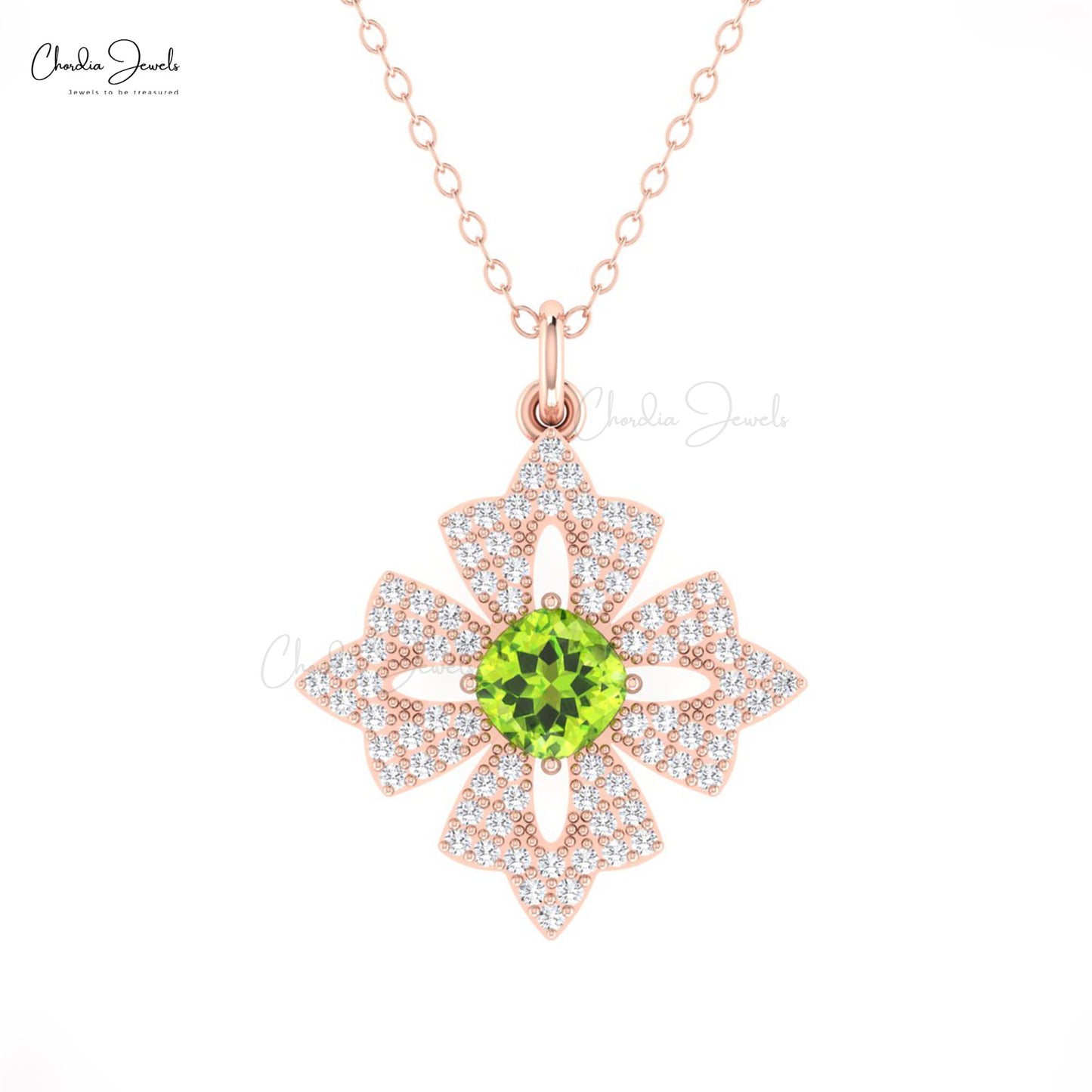 Cushion Cut Dangle Pendant With 5mm Peridot And Diamond Necklace In 14k Gold Fine Jewelry