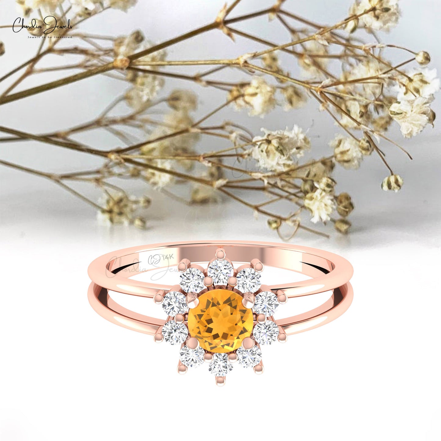 Natural Citrine Engagement Ring