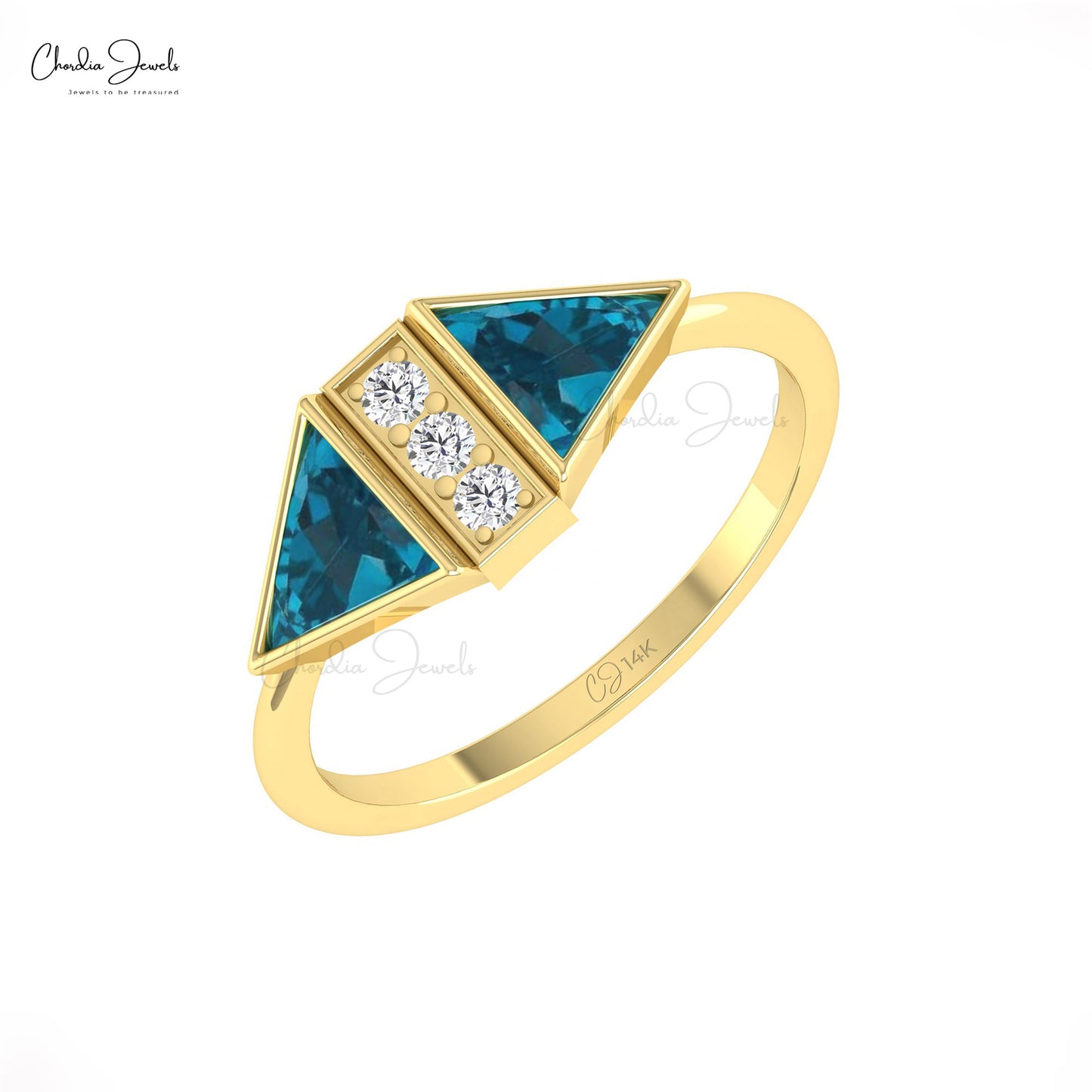 Diamond Accented Ring With 6mm London Blue Topaz 14k Solid Gold Bezel Set Ring For Mom