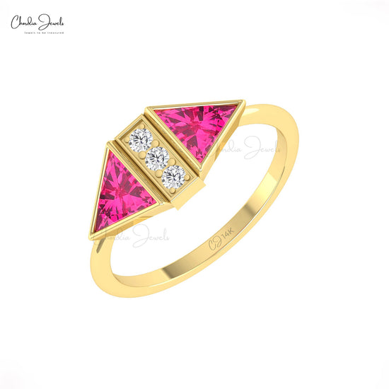 Bezel Set  Pink Tourmaline And Diamond Accented Ring in 14k Solid Gold