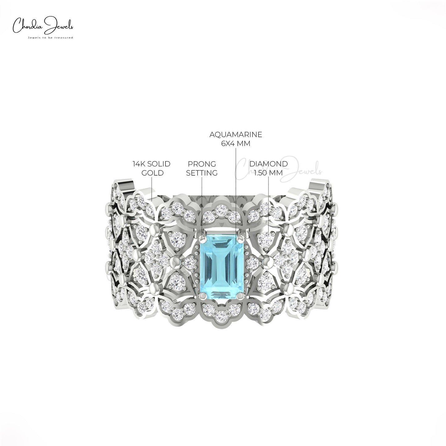 Cluster Diamond Cocktail Ring With 0.6 CT Aquamarine Gemstone Women Ring In 14k Solid Gold