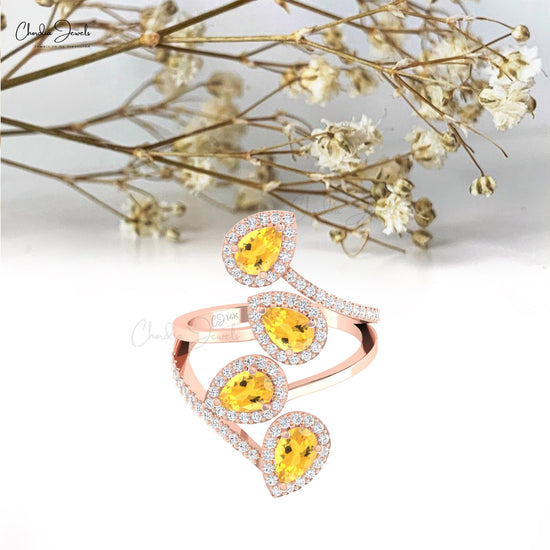 Cocktail Wrap Ring In 14k Solid Gold With 2.6 CTW Citrine And Halo Diamond Ring For Wife