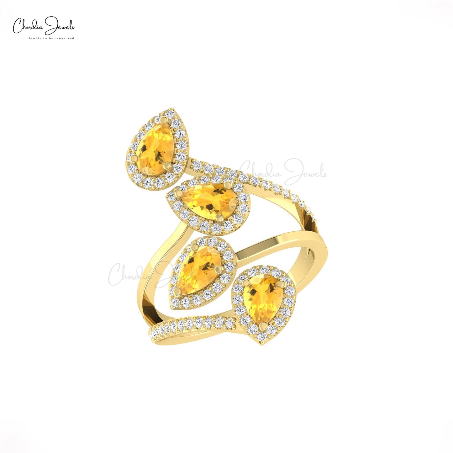 Cocktail Wrap Ring In 14k Solid Gold With 2.6 CTW Citrine And Halo Diamond Ring For Wife