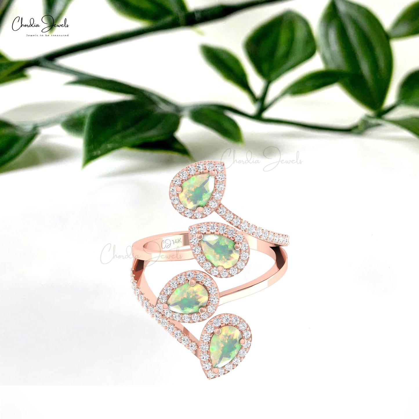 Cocktail Halo Diamond Wrap Ring 14k Real Gold 1.5 CT Prong Set Ethiopian Opal Ring