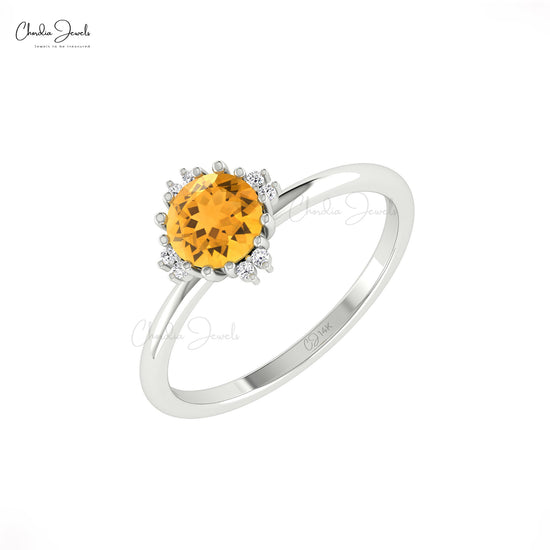 Diamond Accented Ring With 0.7 CT Citrine Gemstone 14k Solid Gold Wedding Ring For Her