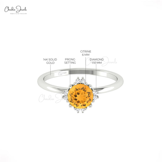 Diamond Accented Ring With 0.7 CT Citrine Gemstone 14k Solid Gold Wedding Ring For Her