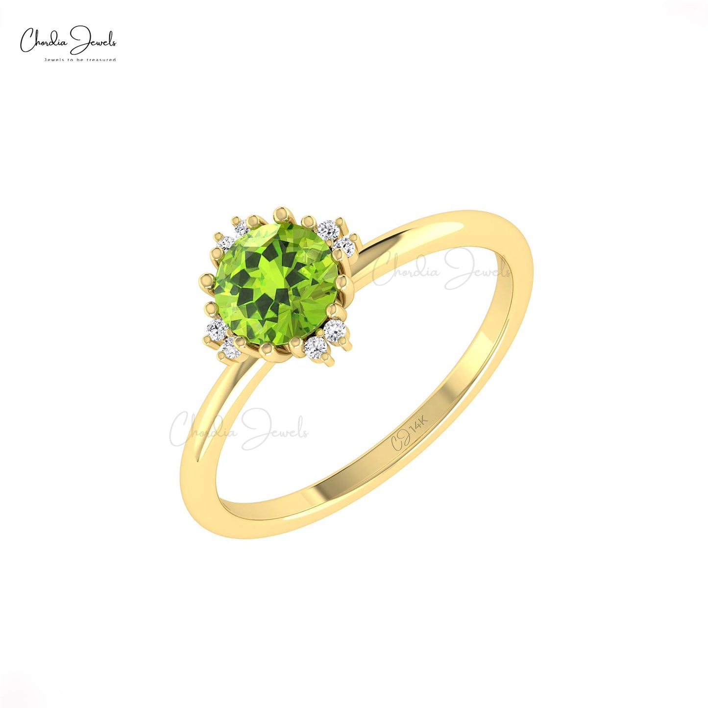 Solid 14k Gold Diamond Accented Ring With Prong Set 6mm Peridot Proposal Ring For Her