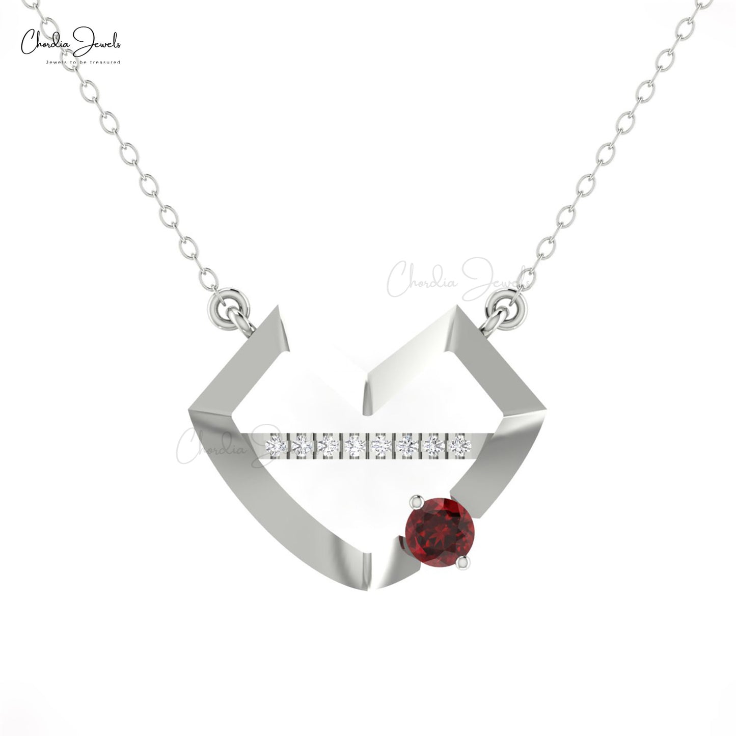 Diamond Accents 14k Solid Gold Lips Necklace With 4mm Red Garnet January Birthstone Women Necklace