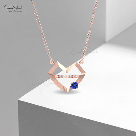 Solid 14k Gold Heart Shape Necklace With 4mm Round Tanzanite And Diamond Accent Fine Jewelry Necklace