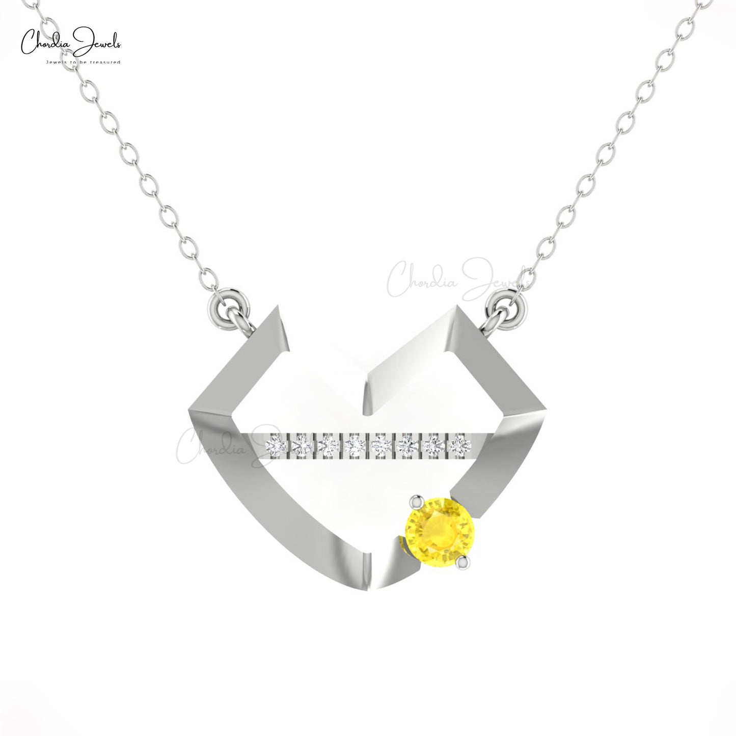 Natural Yellow Sapphire 0.4 CT Gemstone And G-H Diamond Lips Necklace In 14k Solid Gold