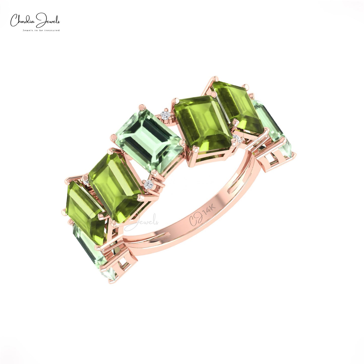 Octagon Cut Peridot Halfway Ring