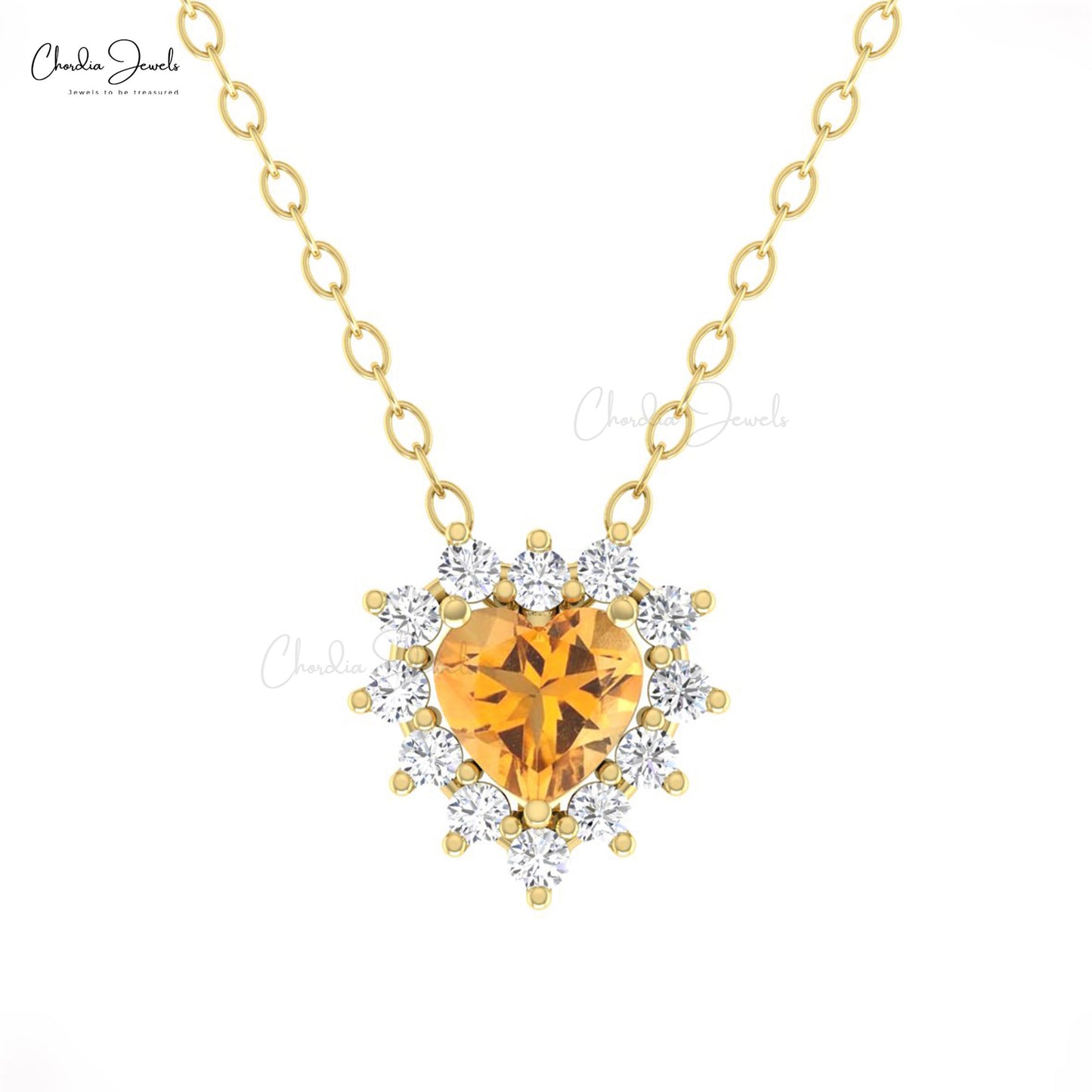 Authentic 0.4 CT Citrine And Diamond 14k Gold Halo Heart Necklace November Birthstone Jewelry