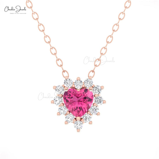 Pink Tourmaline Halo Diamond Necklace