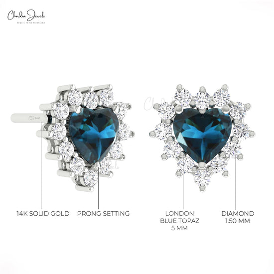 Heart Shape London Blue Topaz Earrings