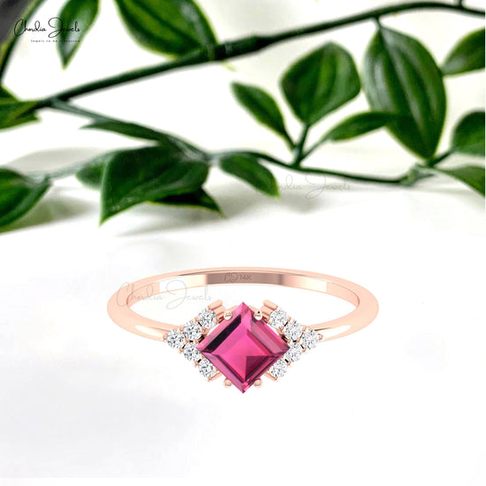 Real 14k Gold Halo Halo Diamond Ring 0.6 CT Prong Set Pink Tourmaline Ring