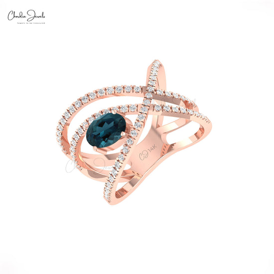 Overlapping Infinity Ring With 0.72 Ct London Blue Topaz And Diamond Wedding Ring