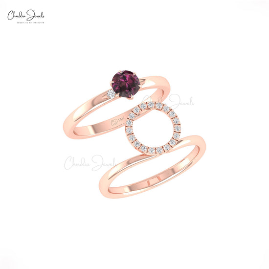 Detachable Ring With 5mm Rhodolite Garnet And Circle Diamond Engagement Ring In 14k Real Gold