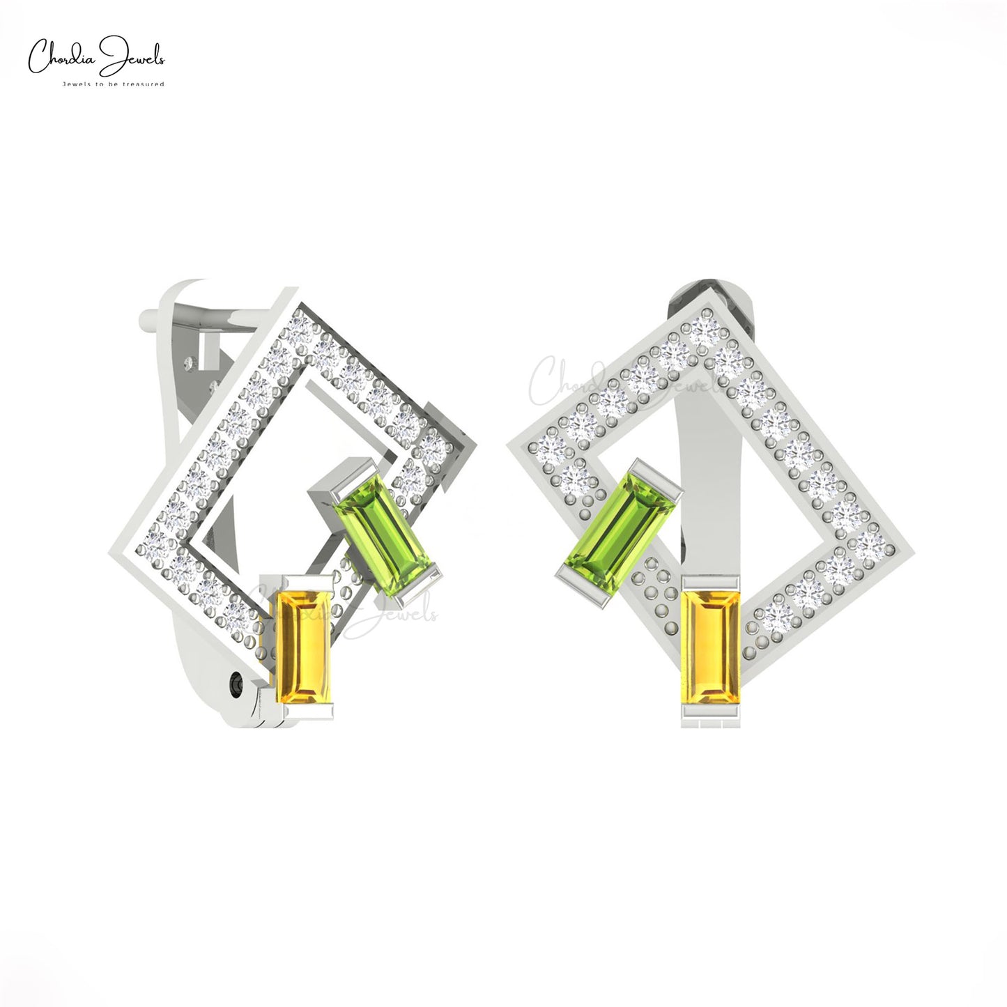 Natural Multi Stone Hoop 0.23 Cts Diamond Earrings in Solid 14k Gold Fine Jewelry for Women