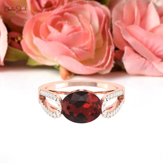 Solid 14k Gold 3 CT Garnet Bypass Ring Pave Set Diamond Split Shank Ring