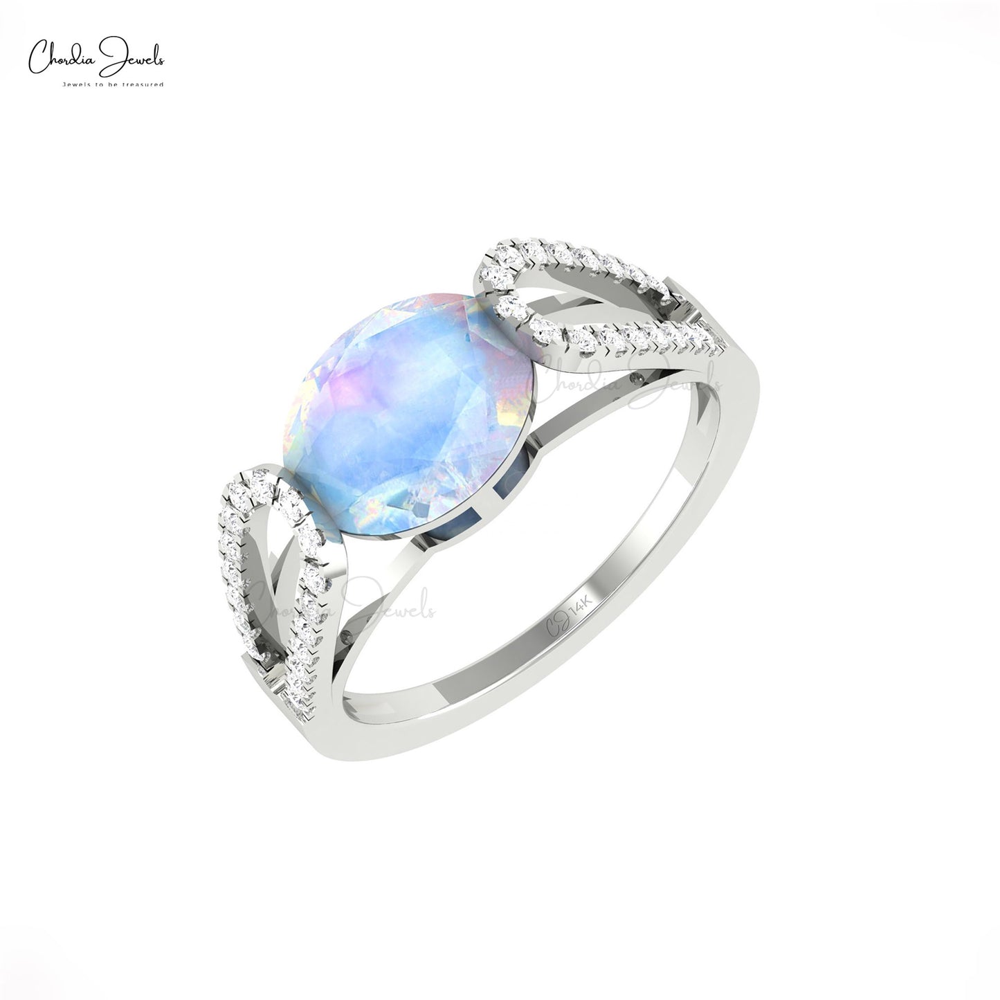 Split Shank Rainbow Moonstone Ring