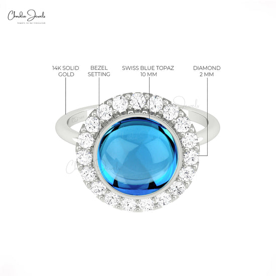 Round Cabochon Blue Topaz Ring