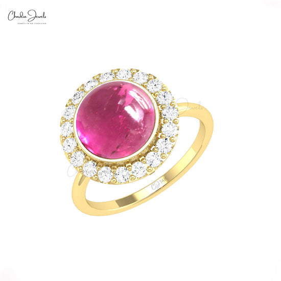 Round Cabochon Cut Tourmaline Ring For Her