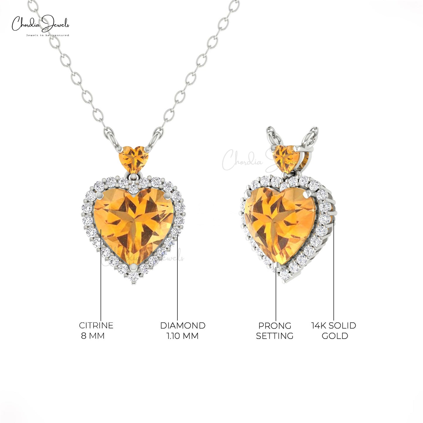 Heart Shape Citrine Necklace