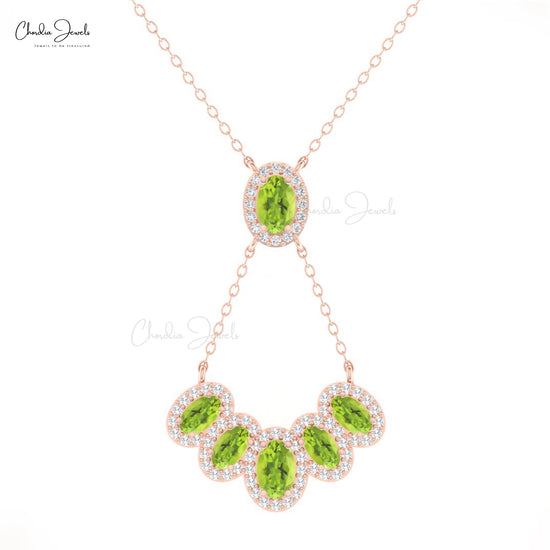 Solid 14k Gold Multi Halo Necklace with 1.76 Ct Peridot Gemstone And Diamond Bridal Necklace