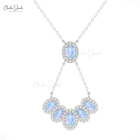 Multi Halo Moonstone Necklace With Brilliant Cut Diamond 14k Real Gold Cluster Necklace