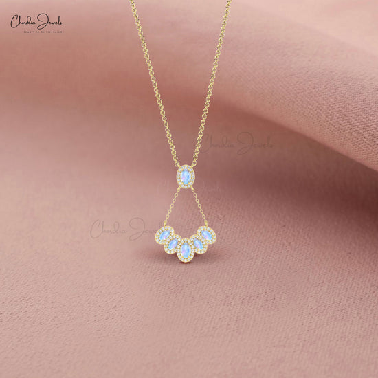 Multi Halo Moonstone Necklace With Brilliant Cut Diamond 14k Real Gold Cluster Necklace