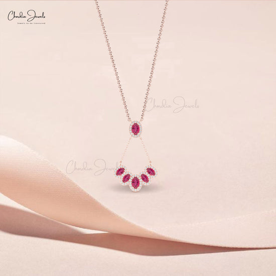 V Shape 14k Solid Gold Necklace With 1.76 CTW Pink Tourmaline And Halo Diamond Necklace For Wife