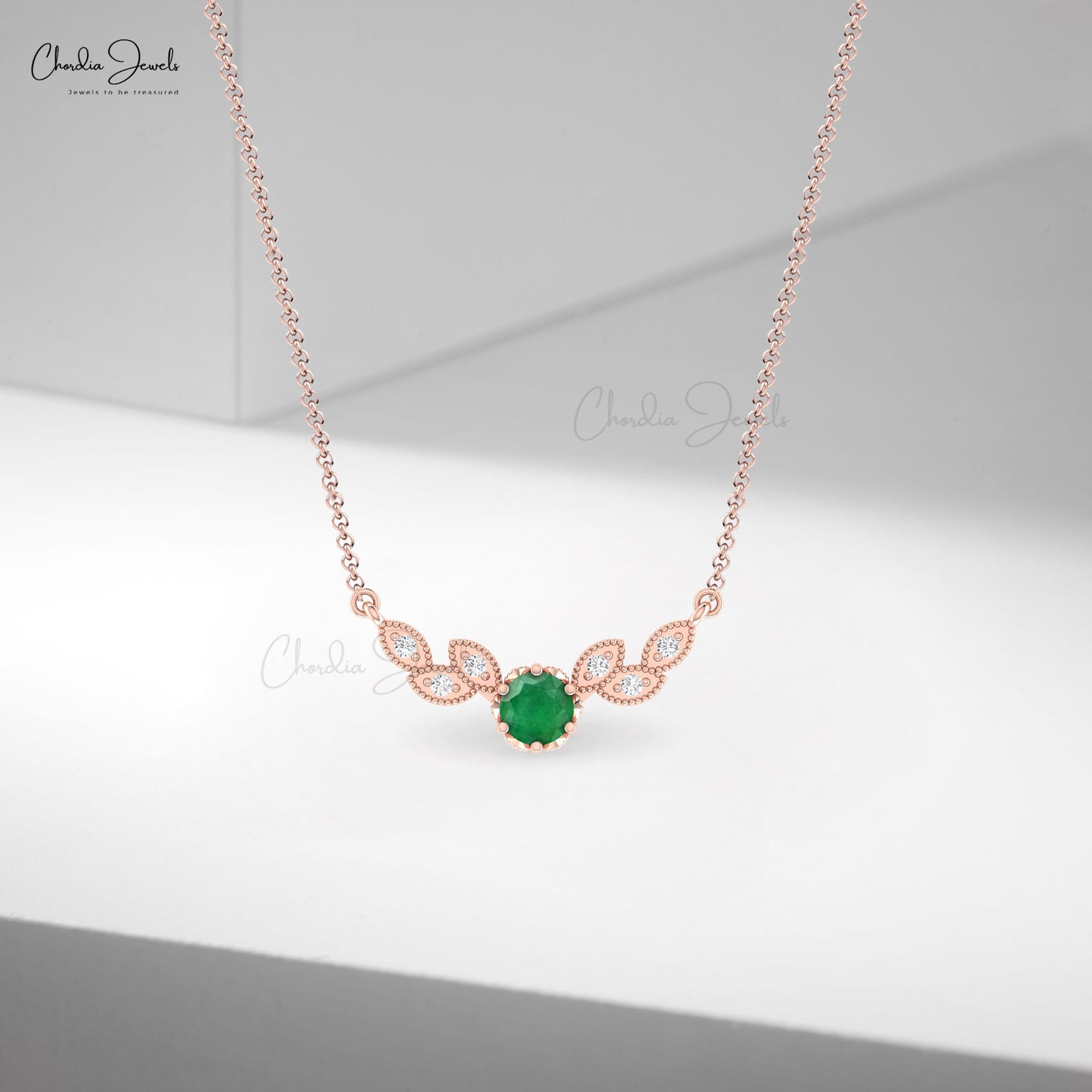 Art Deco Migraine Necklace With 0.5 CT Zambian Emerald And Diamond 14k Real Gold Women Necklace