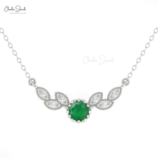 Art Deco Migraine Necklace With 0.5 CT Zambian Emerald And Diamond 14k Real Gold Women Necklace