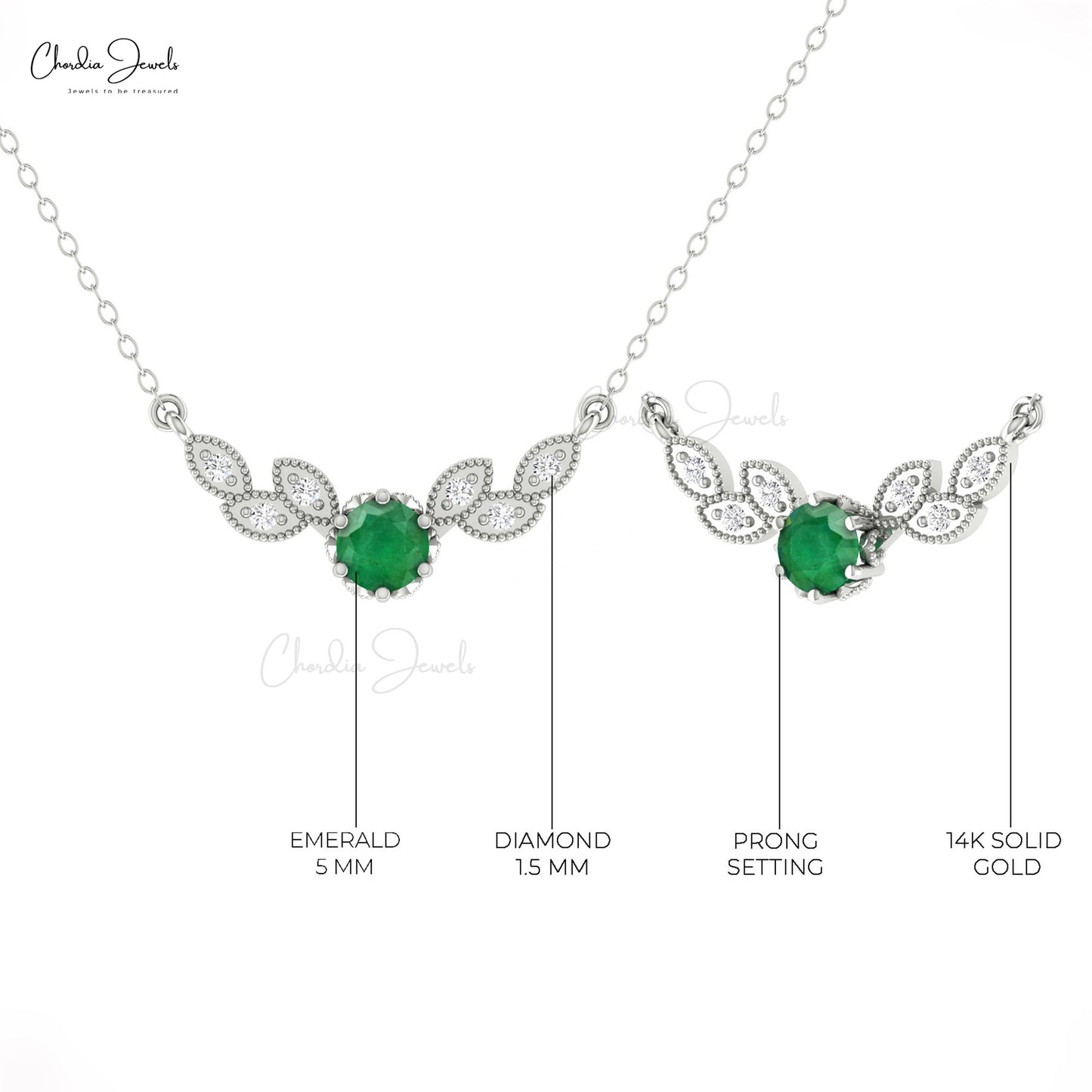 Art Deco Migraine Necklace With 0.5 CT Zambian Emerald And Diamond 14k Real Gold Women Necklace