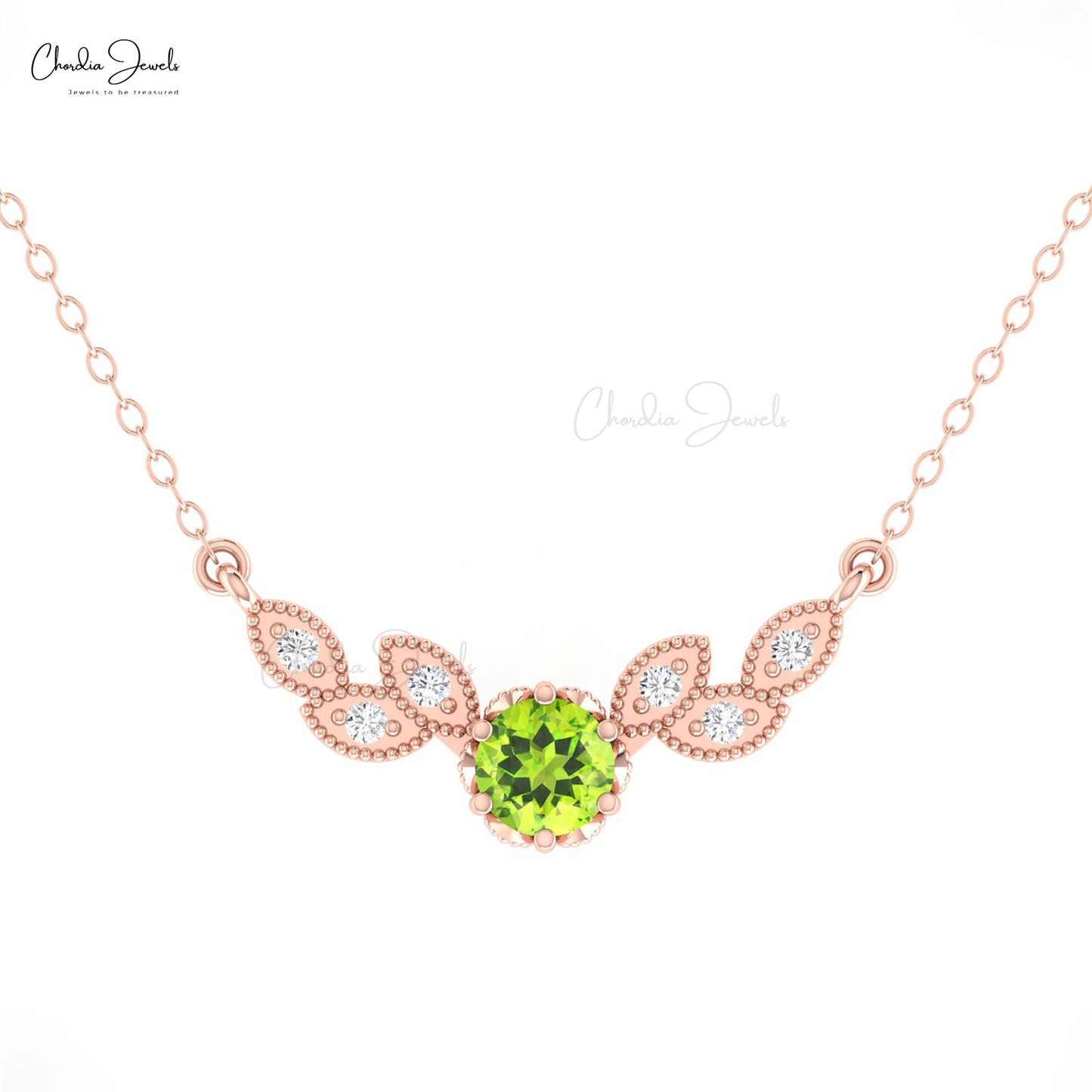 Guardian Angel Wings Necklace with 5mm Peridot and Diamond Halo Necklace for Her