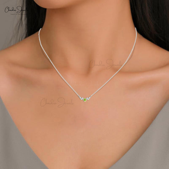 Guardian Angel Wings Necklace with 5mm Peridot and Diamond Halo Necklace for Her