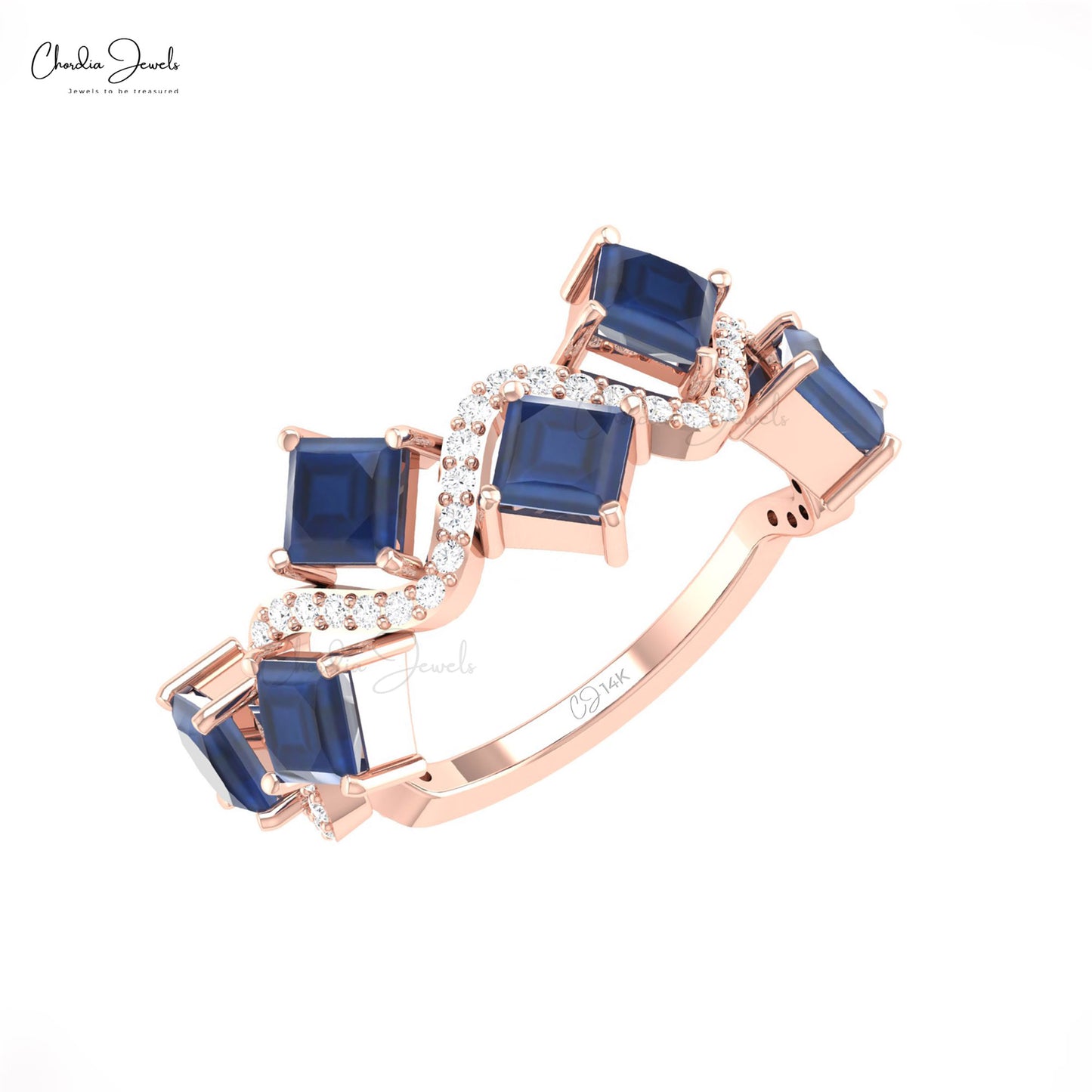 Square Cut Gemstone And Diamond Ring 