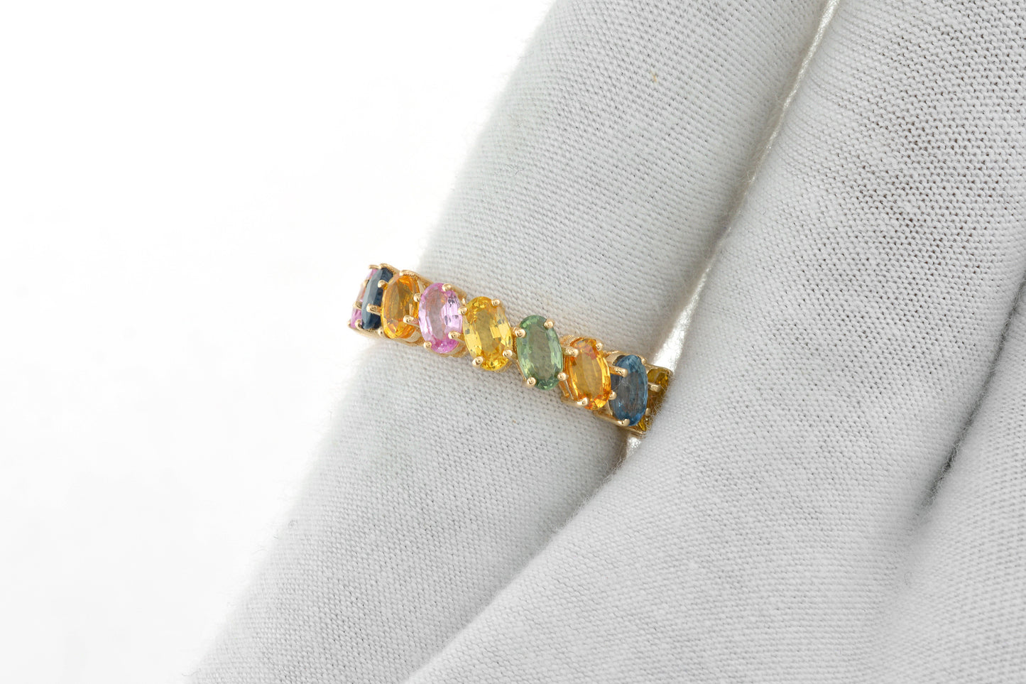 Rainbow Full Eternity Band With 14k Rose Gold Multi Sapphire 6 Ct Gemstone Stacking Ring