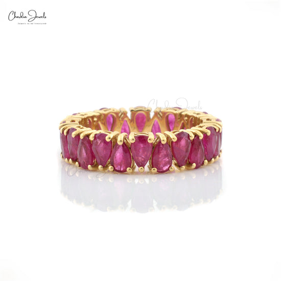 Stackable 14k Yellow Gold Eternity Band With 5x3mm Pear Ruby Gemstone Women Ring