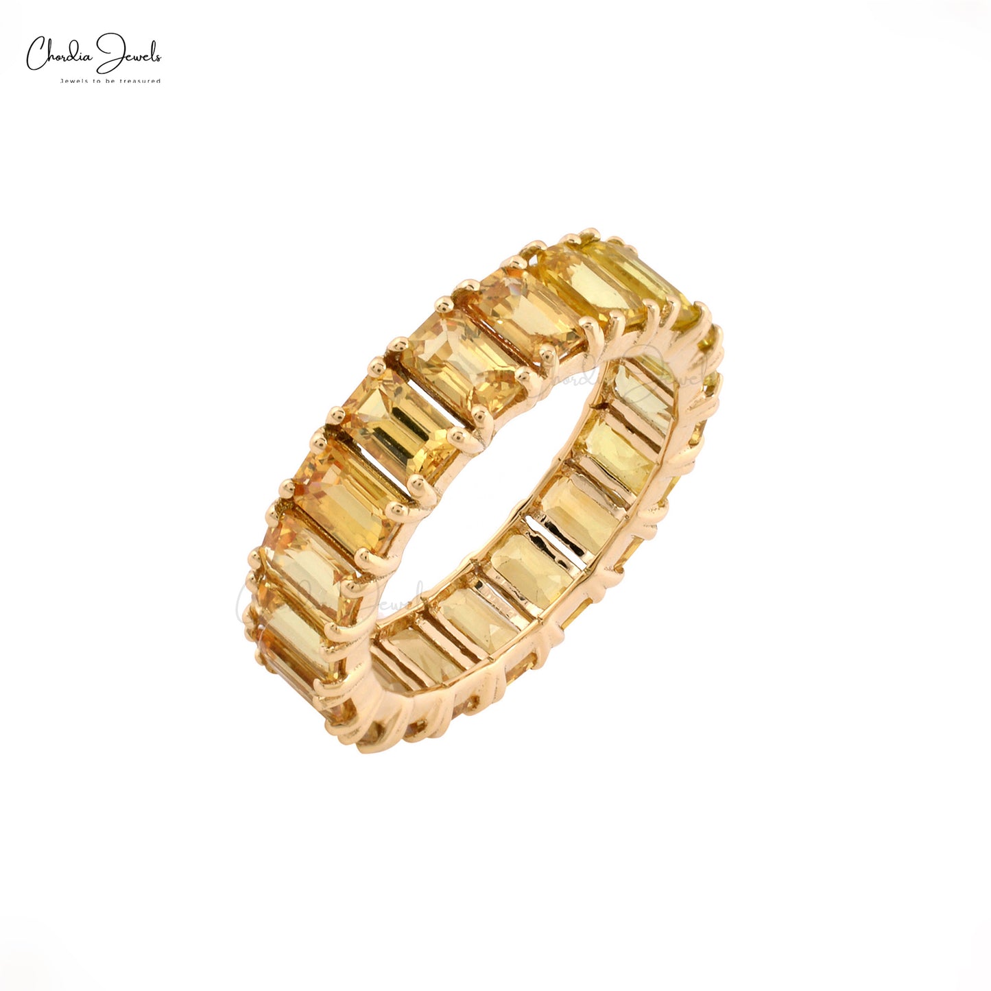 5.57Ct Octagon Citrine Eternity Wedding Band 14k Solid Yellow Gold Rings For Women