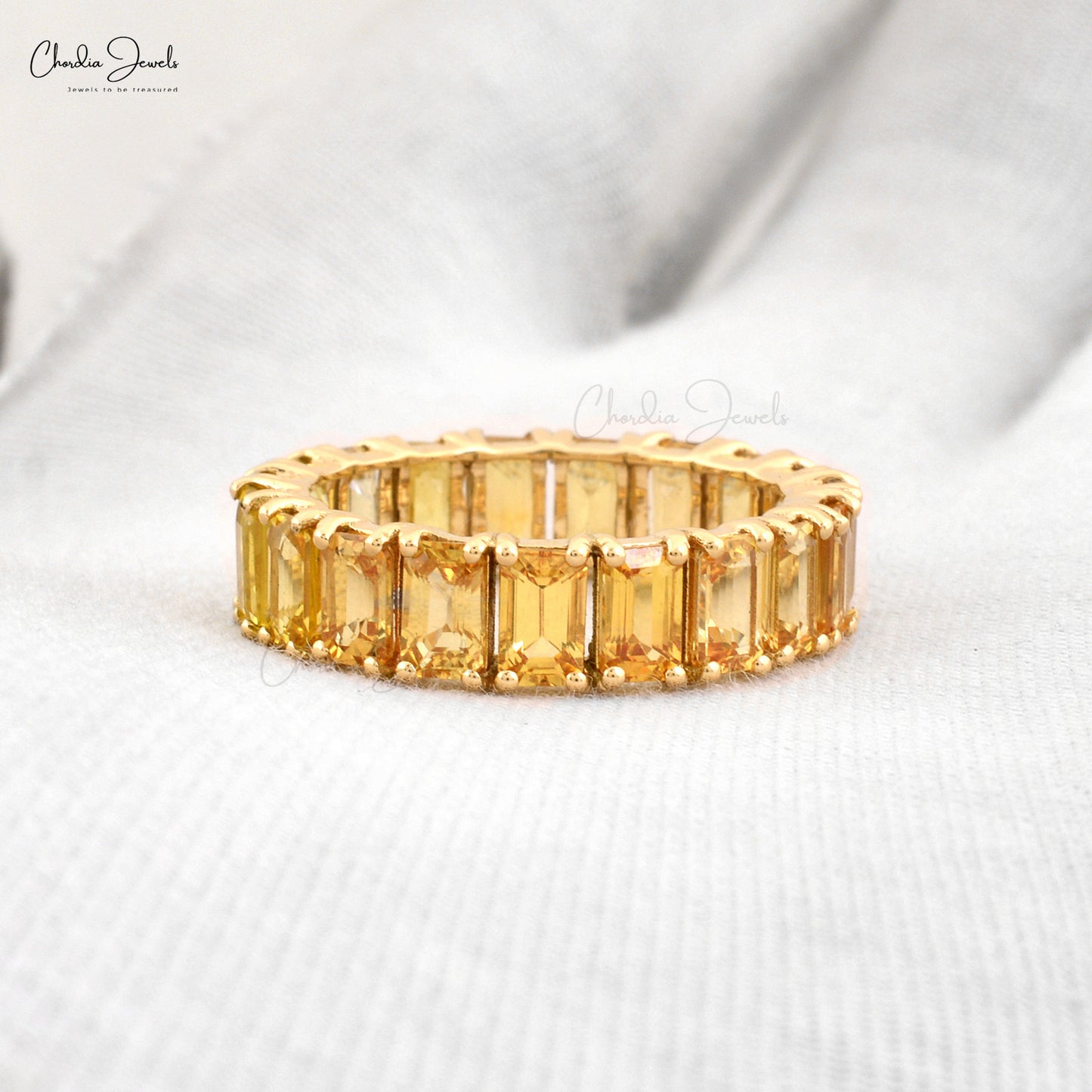 5.57Ct Octagon Citrine Eternity Wedding Band 14k Solid Yellow Gold Rings For Women