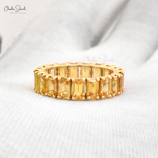 5.57Ct Octagon Citrine Eternity Wedding Band 14k Solid Yellow Gold Rings For Women