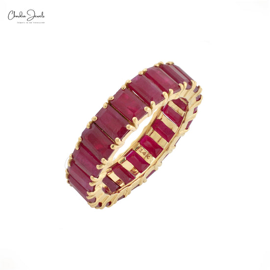 Full Eternity Engagement Band in 7.2 Ct Burma Ruby Stackable Ring In 14k Yellow Gold