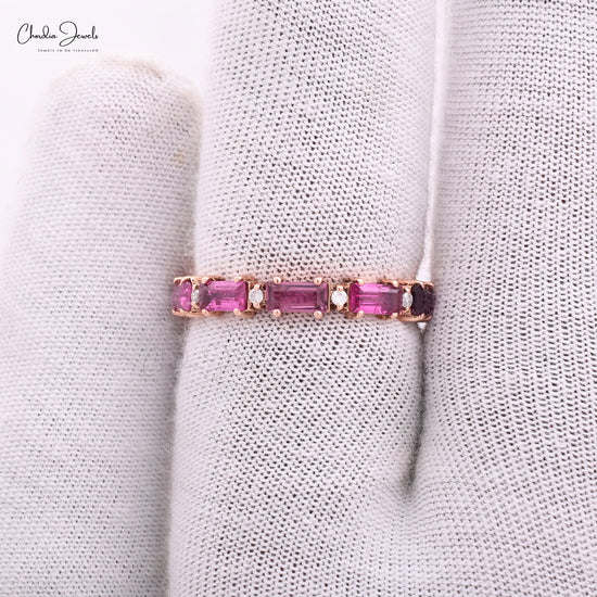 1.7Ct Baguette Pink Tourmaline And Diamond Eternity Band In 14k Rose Gold