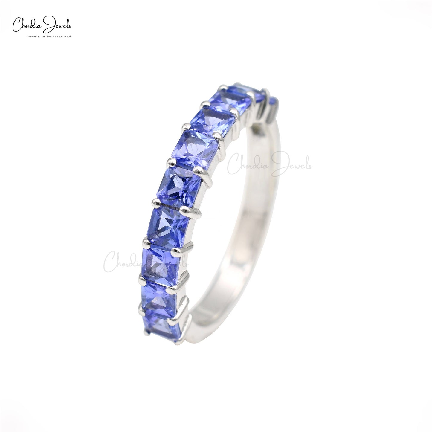 1.66Ct Square Tanzanite Prong Set Eternity Band Ring in Solid 14k White Gold