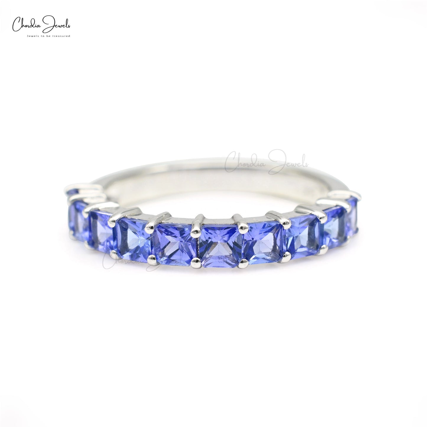 1.66Ct Square Tanzanite Prong Set Eternity Band Ring in Solid 14k White Gold