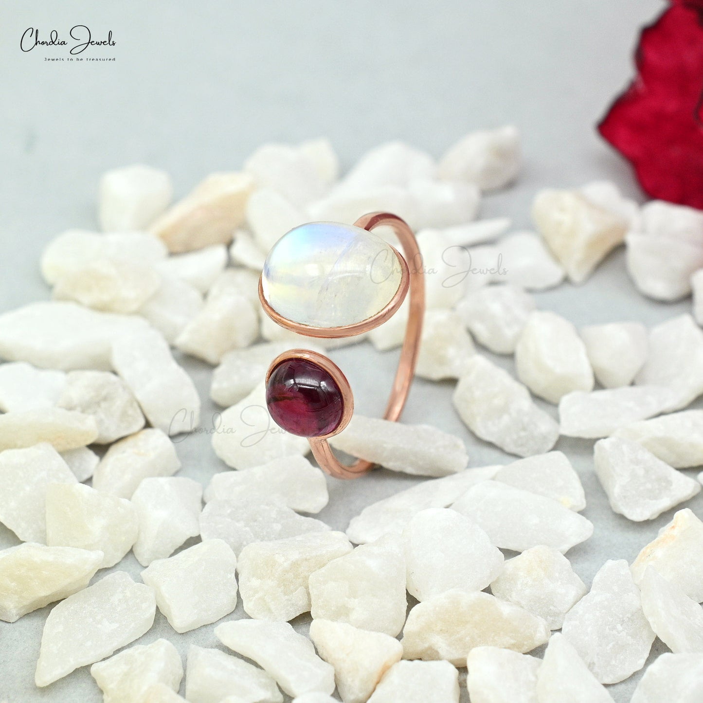 Bezel Set Rainbow Moonstone ring