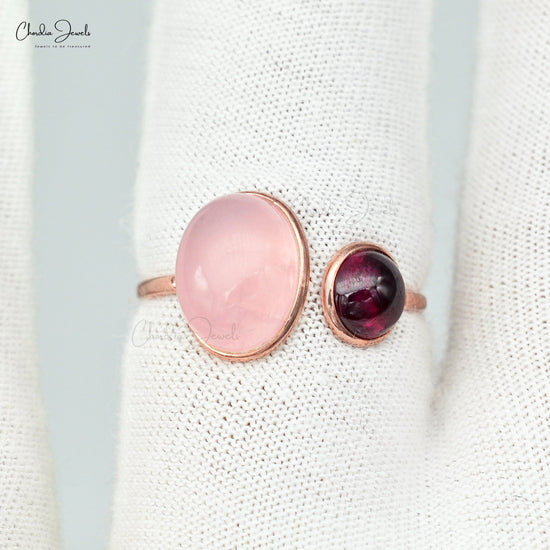 Genuine 3.6Ct Rose Quartz & Rhodolite Garnet Solid 14k Rose Gold Proposal Rings For Wife